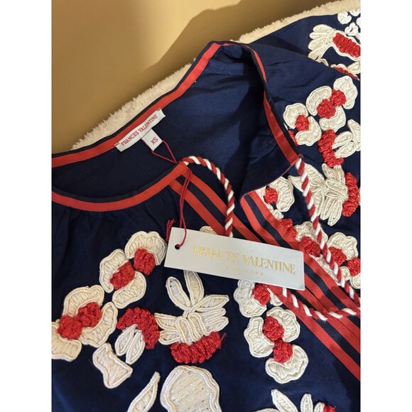 NWT Frances Valentine Geraldine Cotton Embroidery Floral Navy Red Dress Size XS - Picture 15 of 16